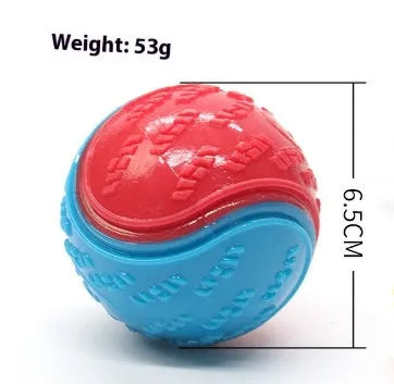 TPR rubber dog training ball with squeaker and molar ridges in two-tone colours