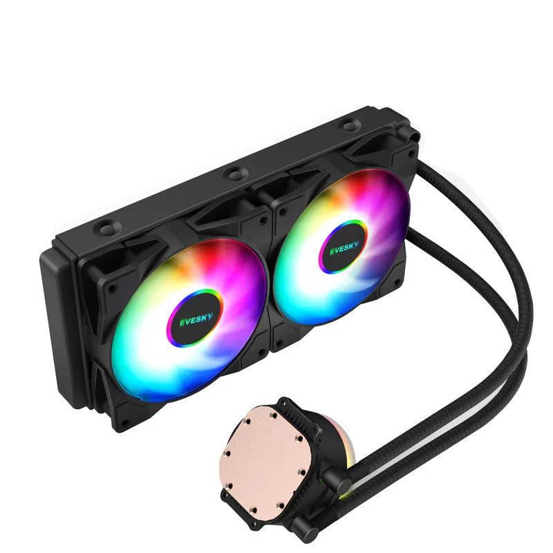 Aluminium CPU radiator with silent fan, showing multi-angle mounts and available in 120mm, 240mm, 360mm sizes