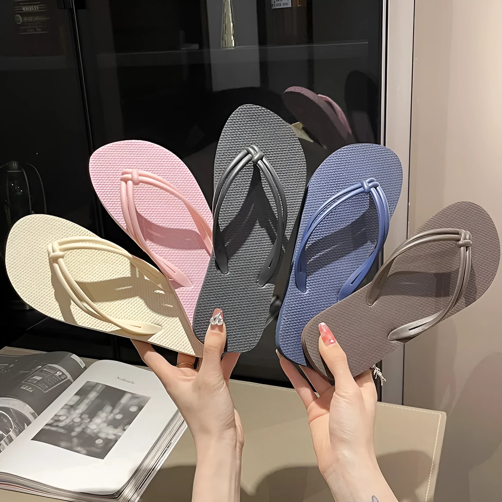 Women's casual flip flops with PVC non-slip sole in multiple colour options