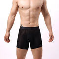 Men's knitted nylon lace boxers in solid colours with a geometric pattern and low-waist fit.
