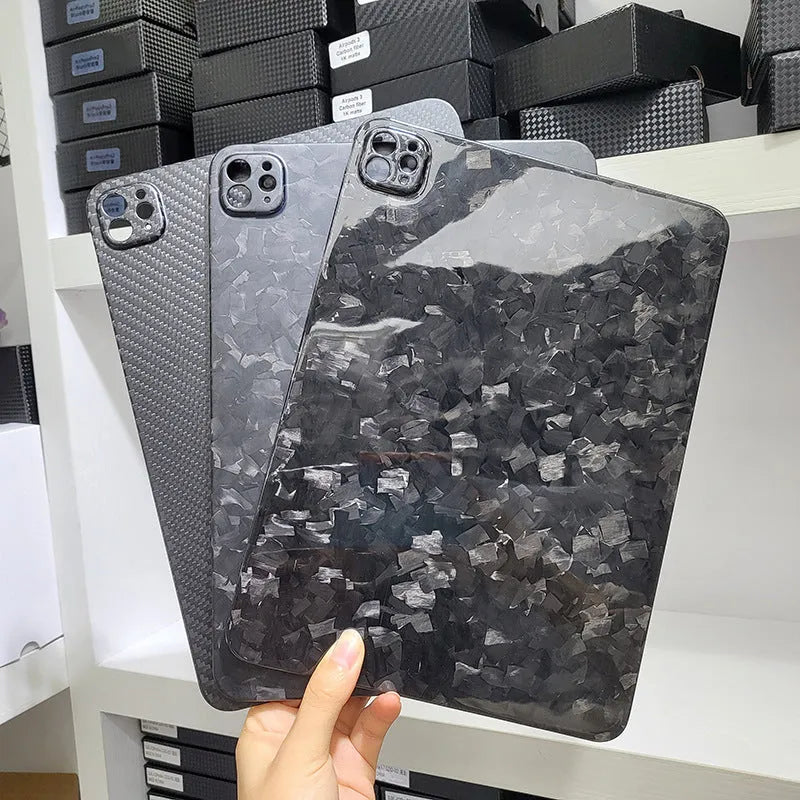 Carbon fibre hard case with plaid design for iPad Pro 11 in matte and forged finish options