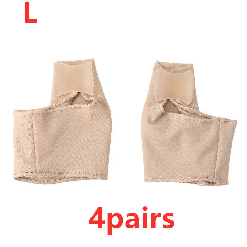 Corrective bunion relief socks with silicone gel toe separator in small, medium, and large sizes.