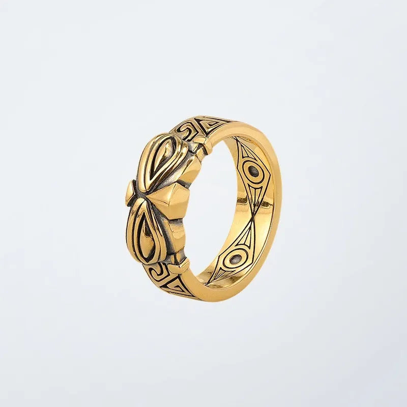 Unisex adjustable silver plated ring with Sanxingdui retro design and animal geometry motif on open band