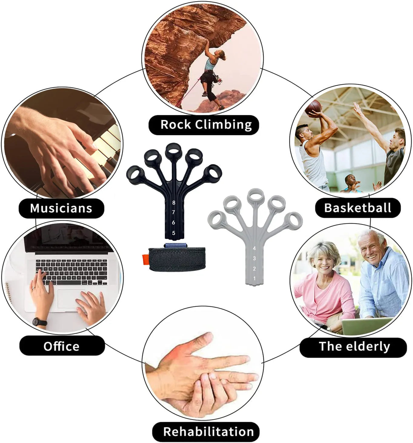 Silicone finger flexion and extension trainer with adjustable bands for rehabilitation and abdominal tensioning