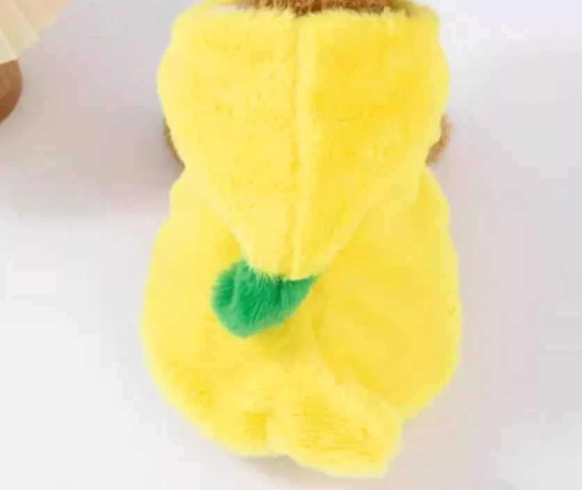 Yellow polyester funny banana dog costume for autumn winter, available in sizes S M L XL