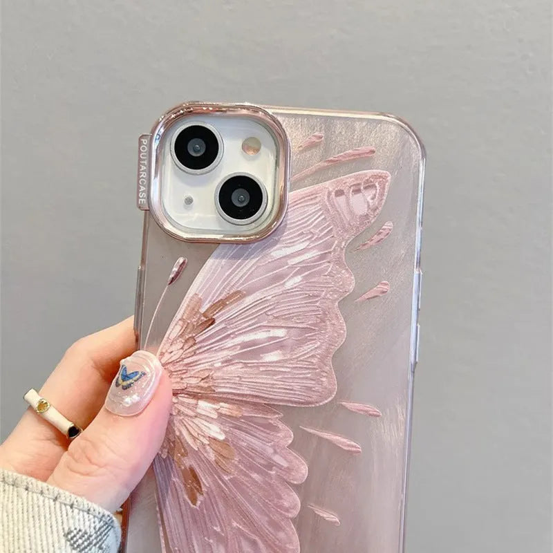 Electroplated butterfly pattern phone case in water ripple blue finish for iPhone