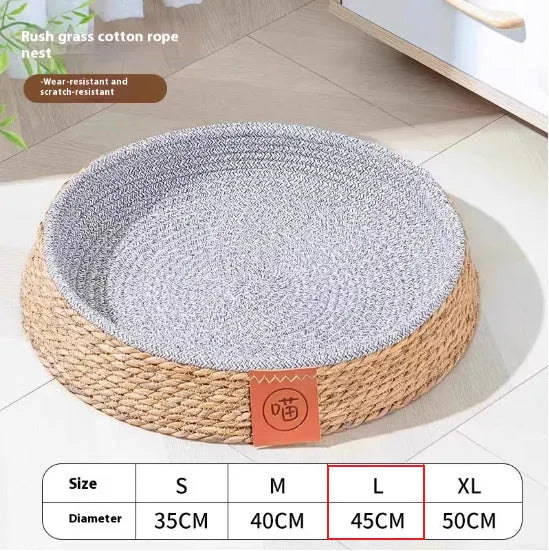 Rattan cat nest bed in four sizes S, M, L, XL for indoor feline use