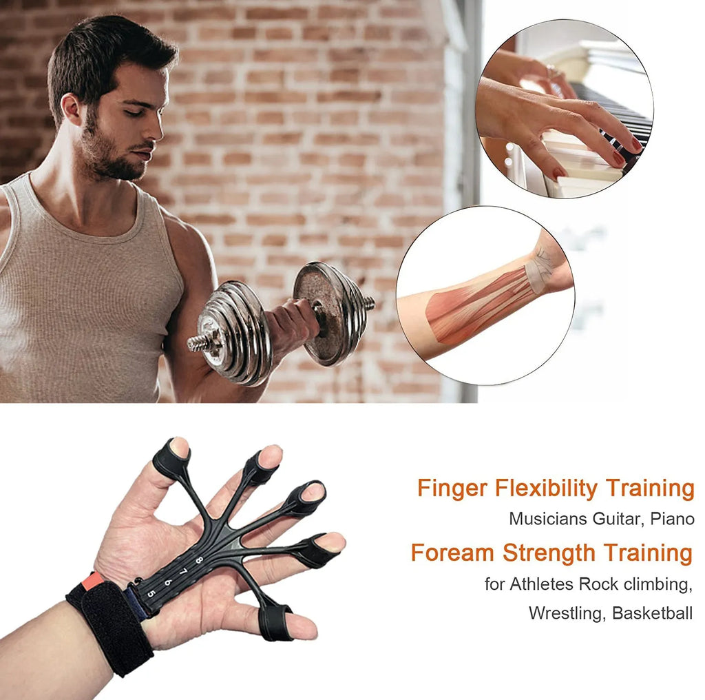 Silicone finger flexion and extension trainer with adjustable bands for rehabilitation and abdominal tensioning