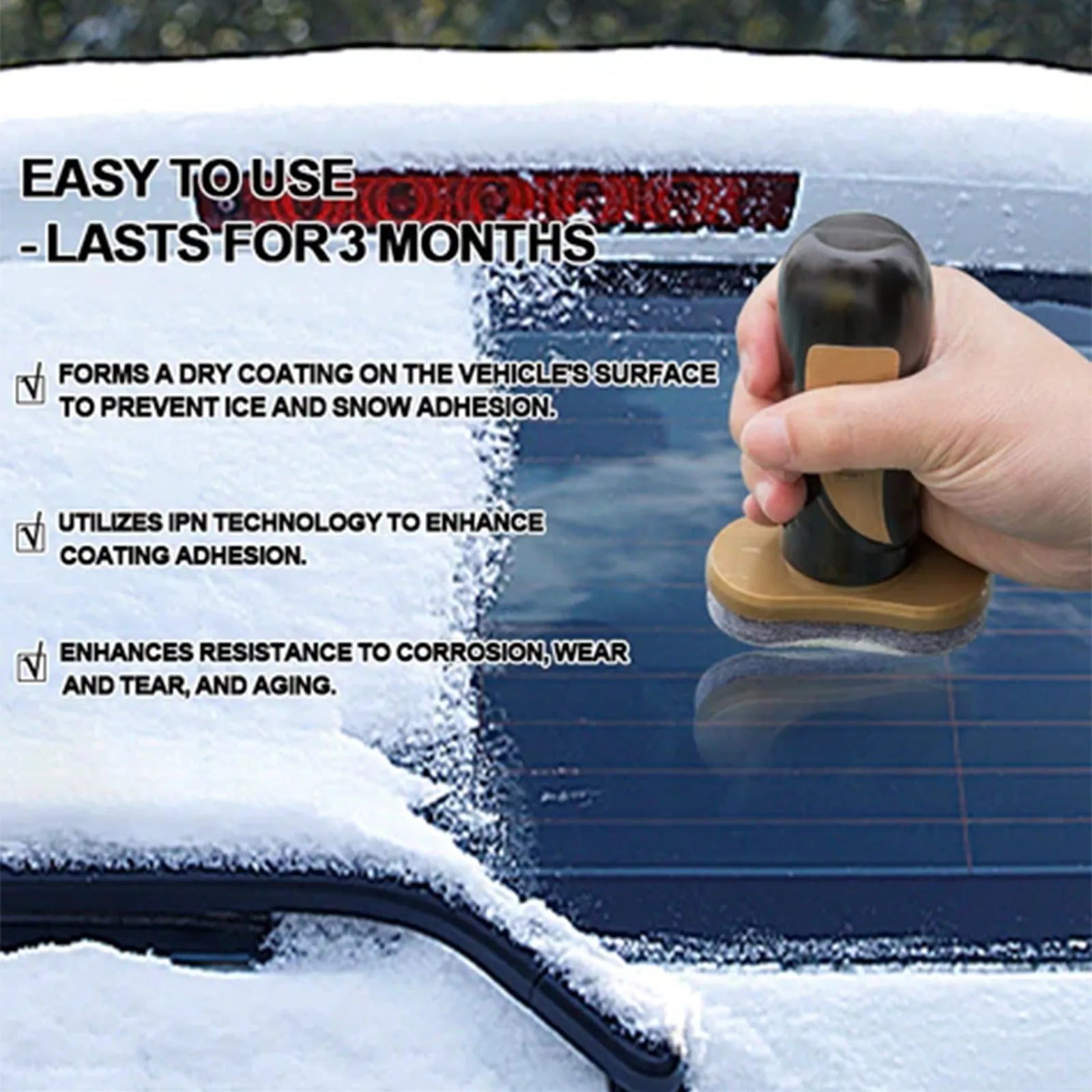 Car snow brush and hydrophobic nano coating spray kit for winter ice removal.