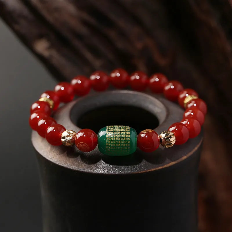 Red agate Guanyin bracelet with auspicious patterns and Buddhist prayer beads