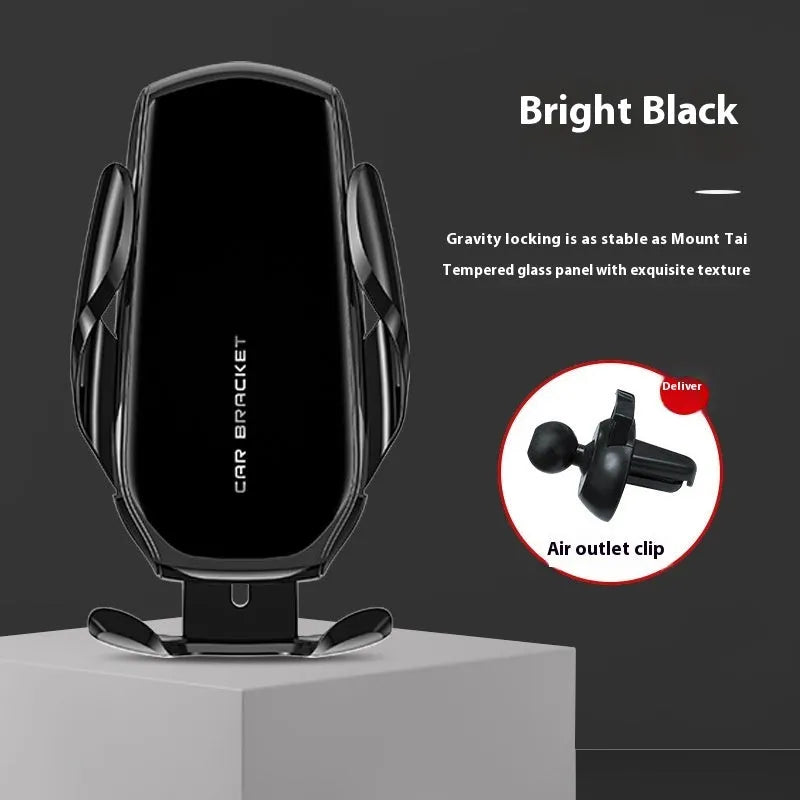 Car interior air outlet phone holder with wireless charging and electric clamping in black colour