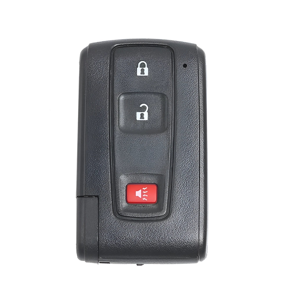 Black plastic car key shell replacement with small copper key blade measuring 70x38x20mm