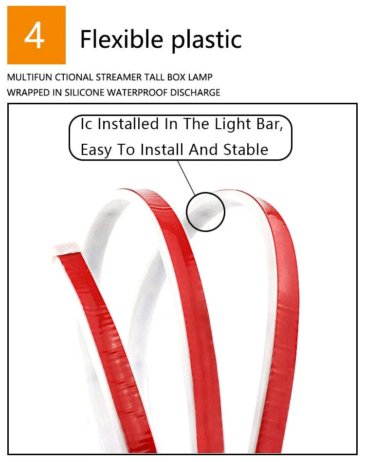 Waterproof silicone LED car door warning light strip 1.2m length red and white illumination streamer effect
