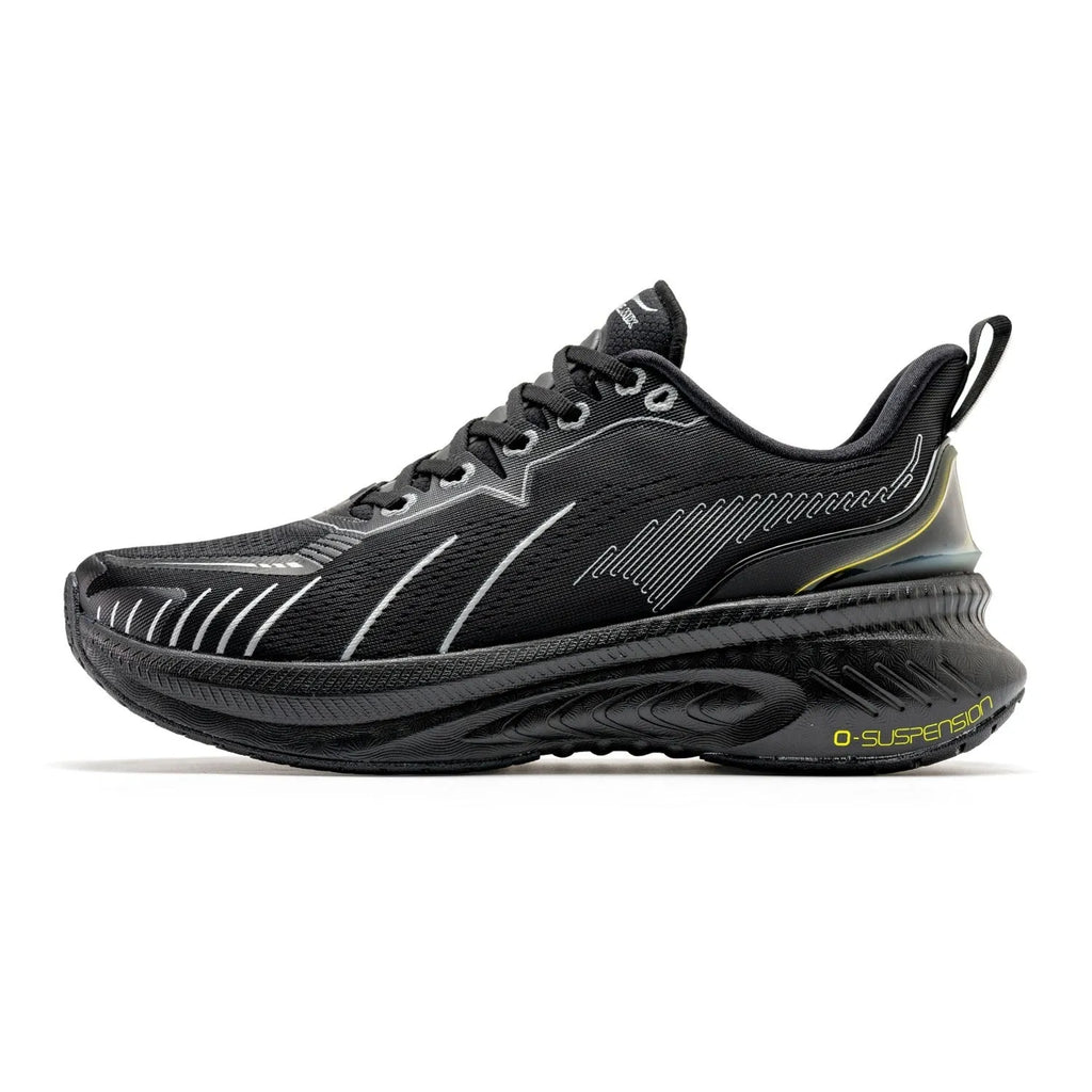 Men's low-top running shoes in assorted colours with PU mesh upper and rubber sole.