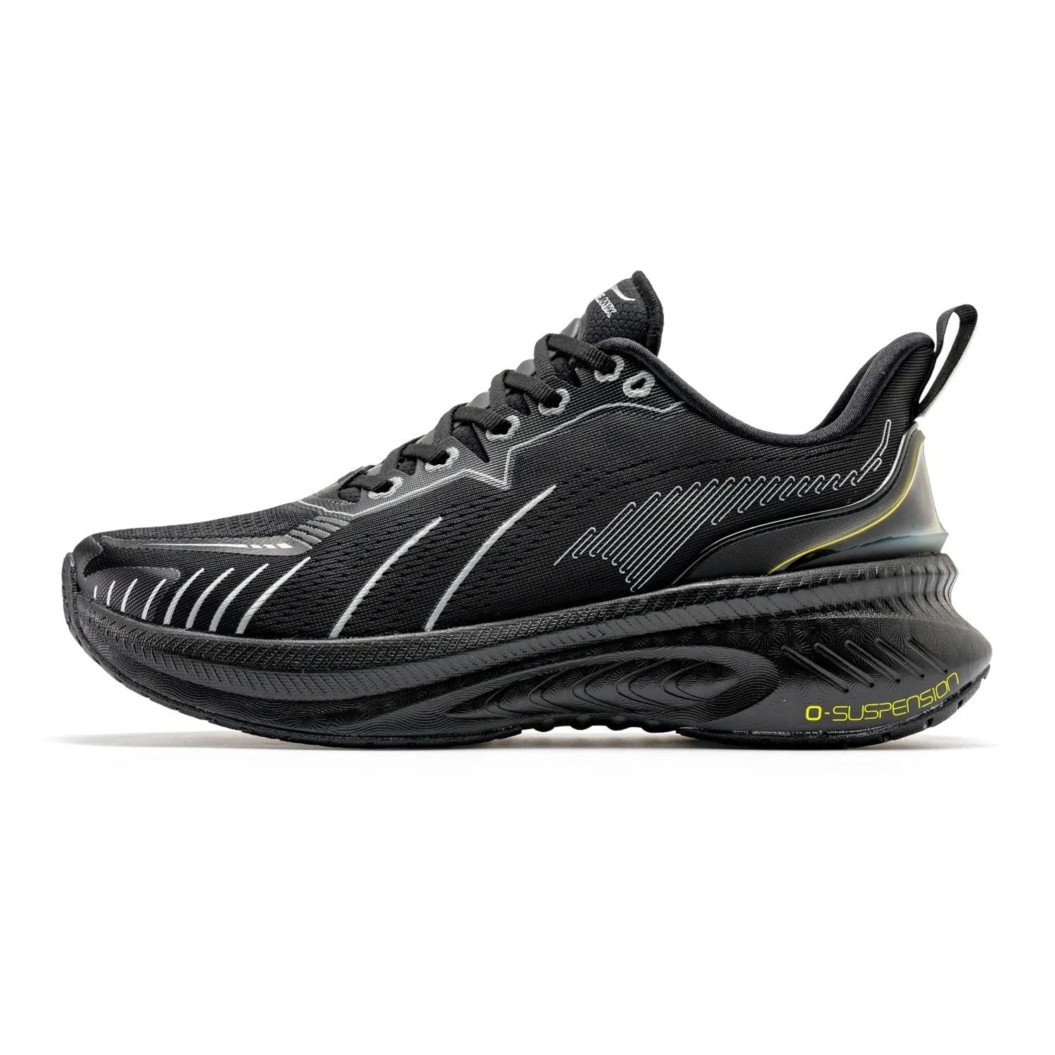 Men's low-top running shoes in assorted colours with PU mesh upper and rubber sole.