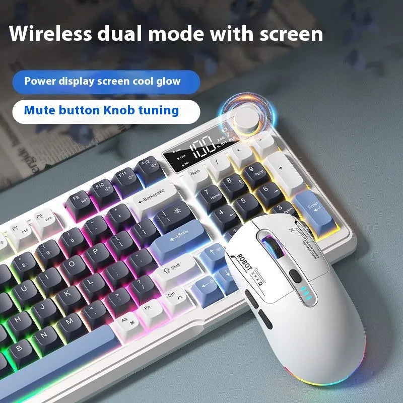 Wireless Bluetooth keyboard and mouse combo in blue and white colour with mechanical feel keycaps