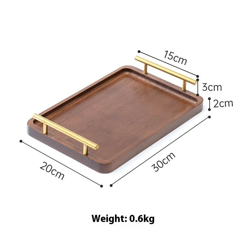 Brown-handled bamboo barbecue tray in square shape with pastoral design