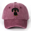 Retro washed baseball cap with Dachshund print machine embroidery on cotton fabric, adjustable 56-58cm size