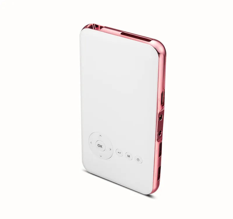 White or rose gold miniature portable Android DLP projector with 32GB memory and 1080p output