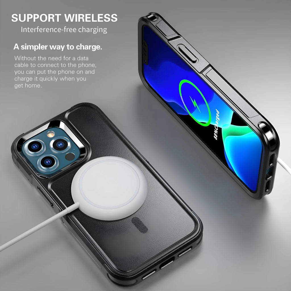 Black shatterproof magnetic phone case for Apple iPhone 12 and 13 series models