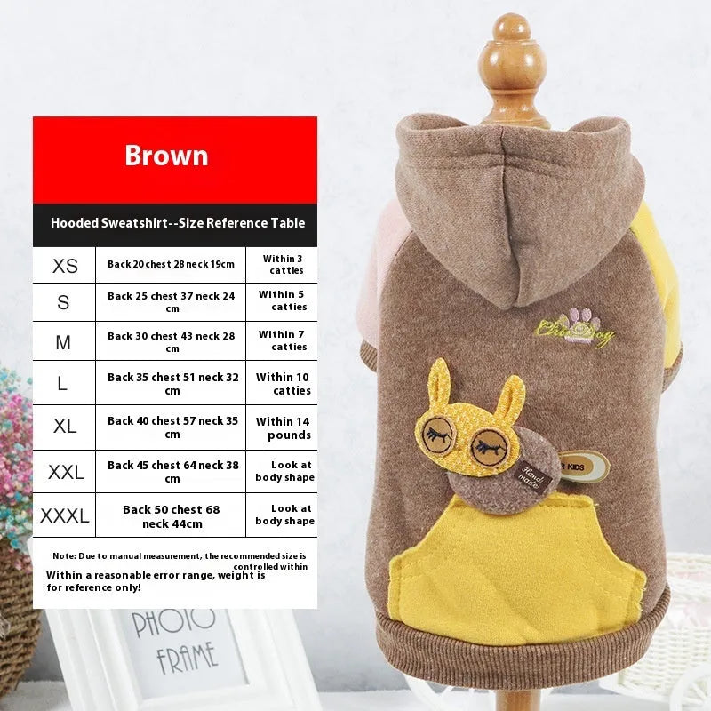 Brown cotton dog sweatshirt pet clothing shown on a canine model