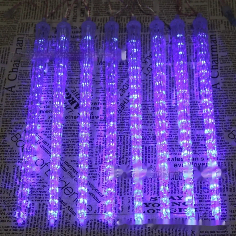Solar-powered ice cone shaped meteor shower LED decorative lights with flower-shaped plastic construction