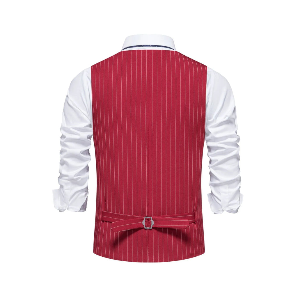 Men's striped polyester suit vest in black, khaki, or red with non-ironing finish
