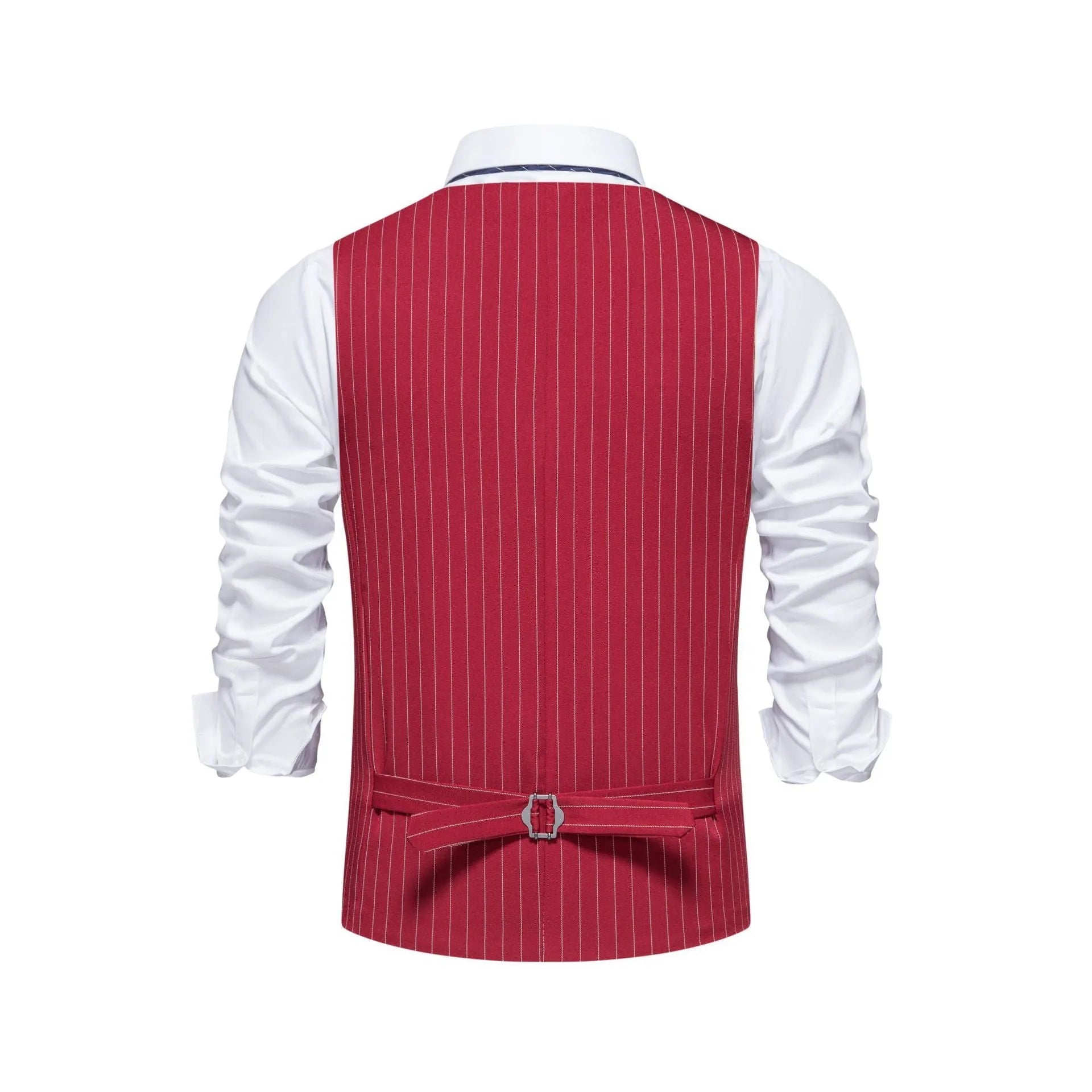 Men's striped polyester suit vest in black, khaki, or red with non-ironing finish