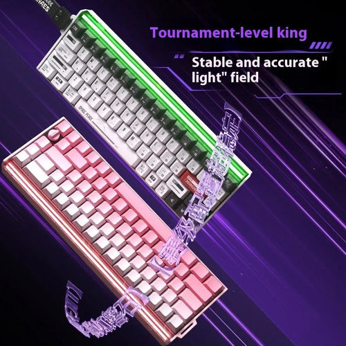 BOOM68 compact mechanical keyboard with RGB backlighting on a desk