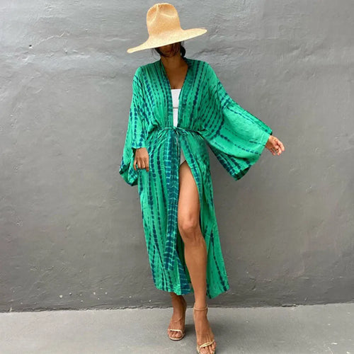 Printed loose-fit cotton beach cover-up shirt for sun protection over swimwear