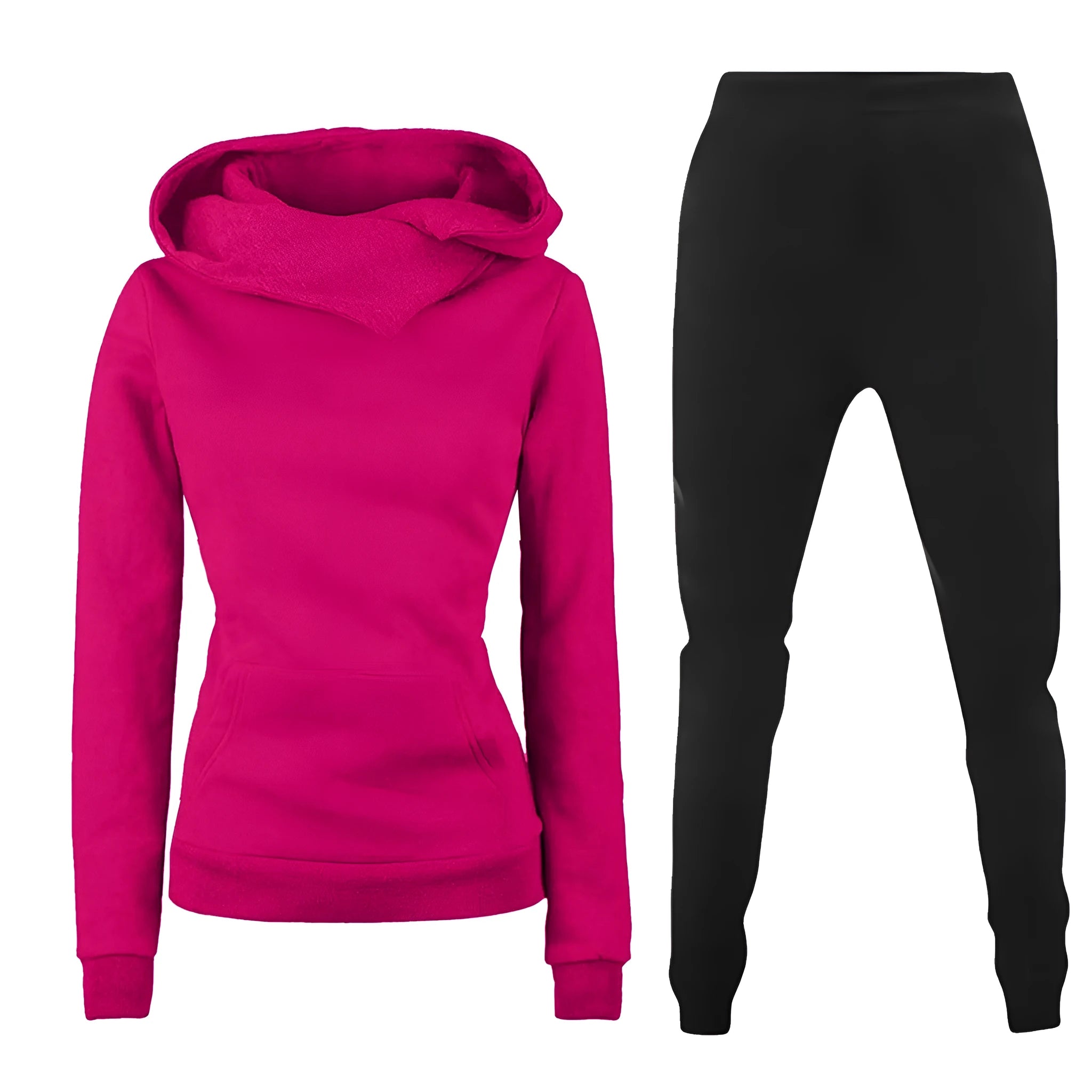 Ladies hooded sweater two-piece set in solid colour with long sleeves and jogger pants