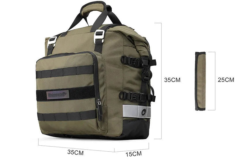 20 litre quick release motorcycle side bag in black or army green colour
