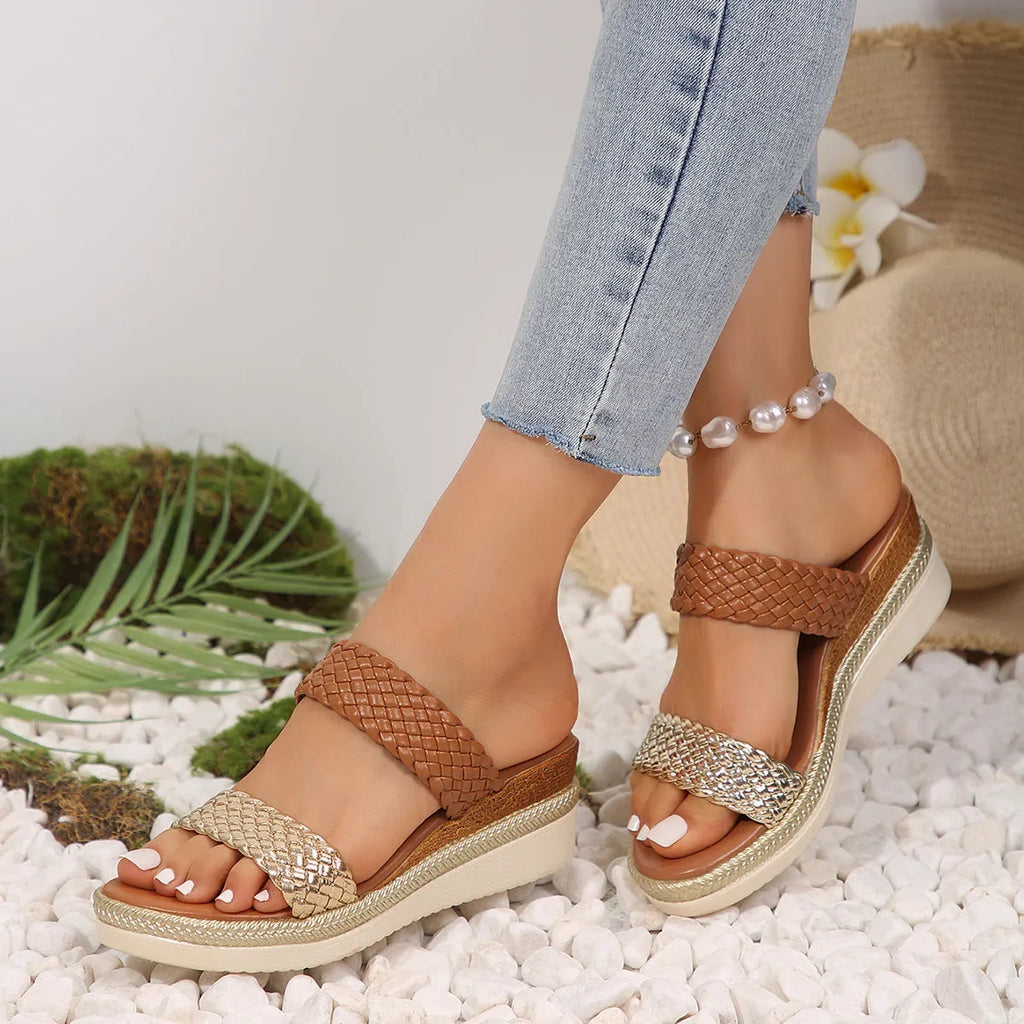 Gold or silver plus size wedge sandals for women in sizes 36 to 43