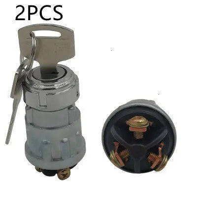 Copper vehicle ignition switch with a key for trucks and forklifts.