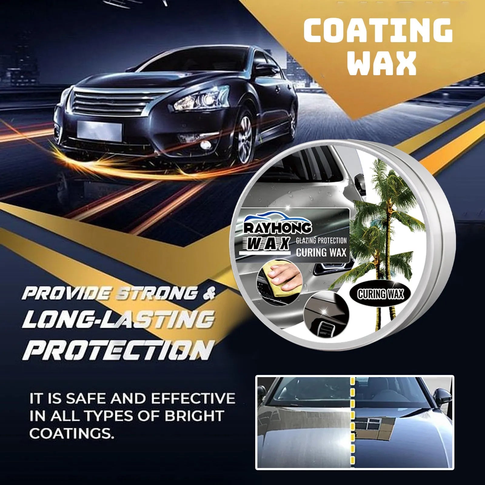 100g tin of car coating wax and a square applicator sponge for paint protection.