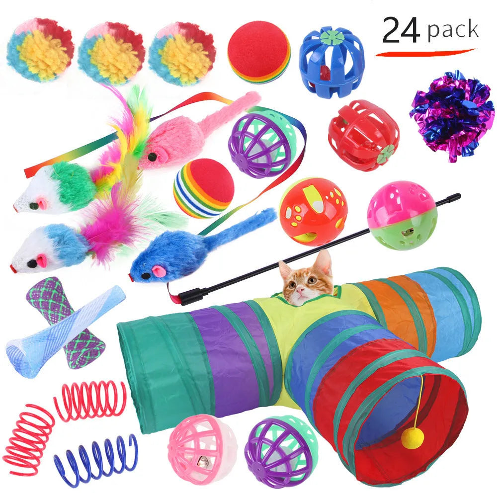 Plastic cat channel tunnel toy set showing single and double layer designs