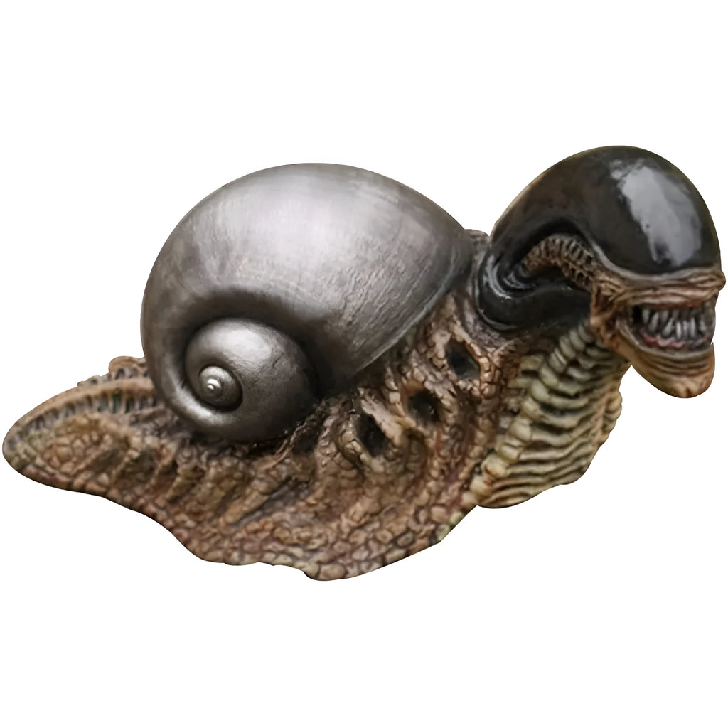 Resin evil snail character sculpture for modern garden decoration outdoors.