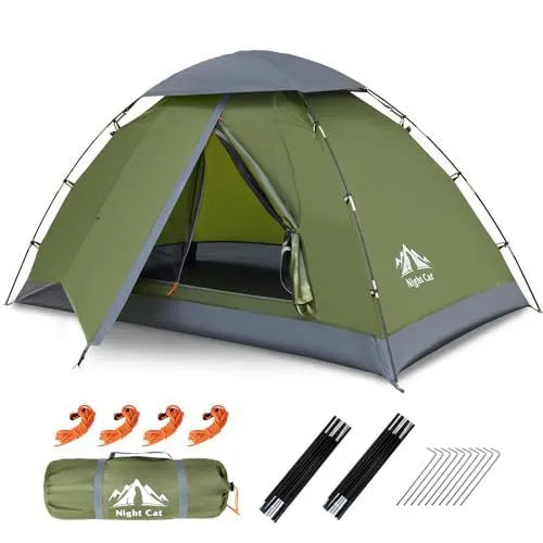 Dark green automatic camping tent for two people with waterproof rainfly