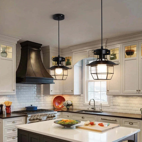 American iron droplight with retro single head lantern design for restaurant-style corridor lighting