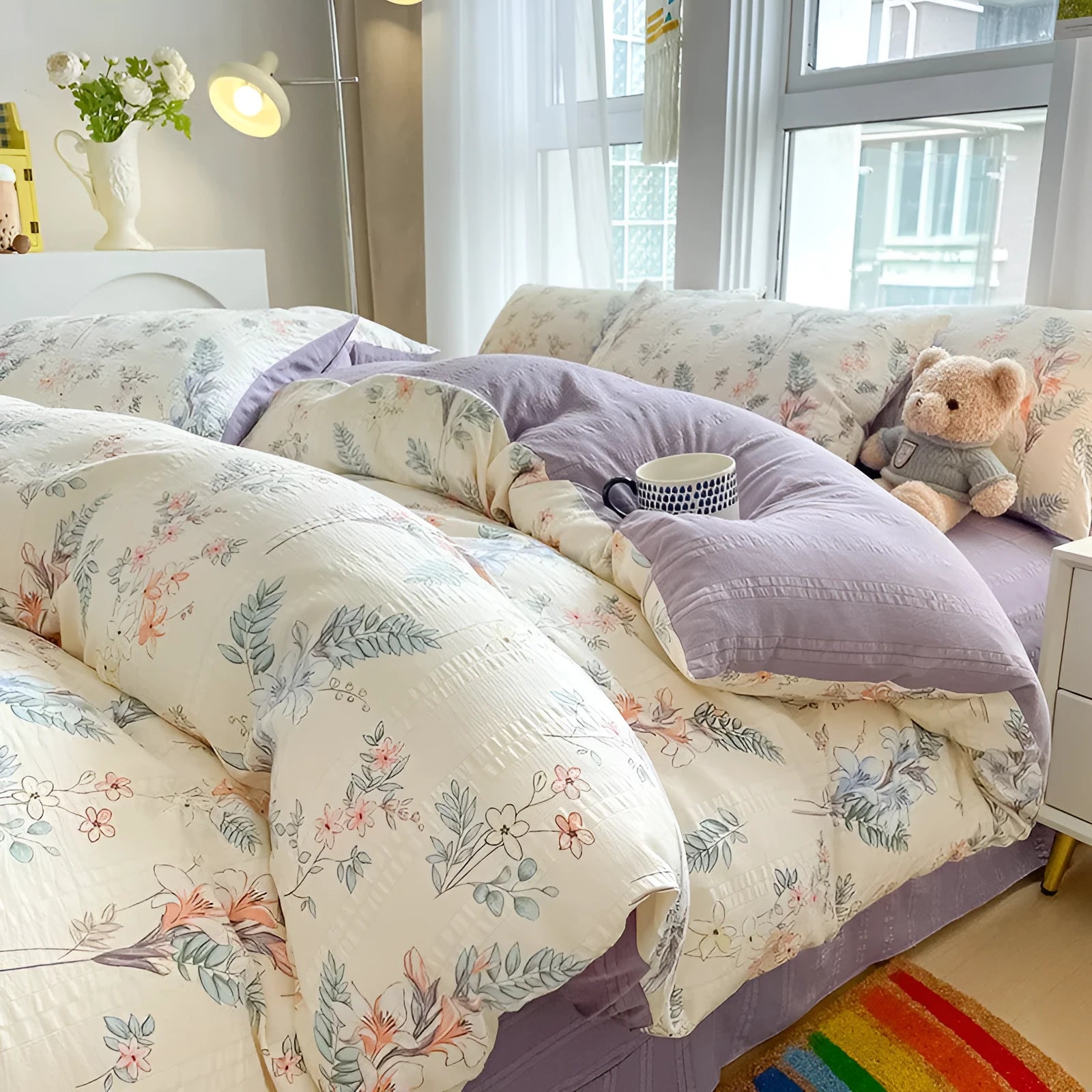 Chemical fibre bed sheet set with aerobic jacquard cloud yarn cotton in Butterfly Dance rose colour