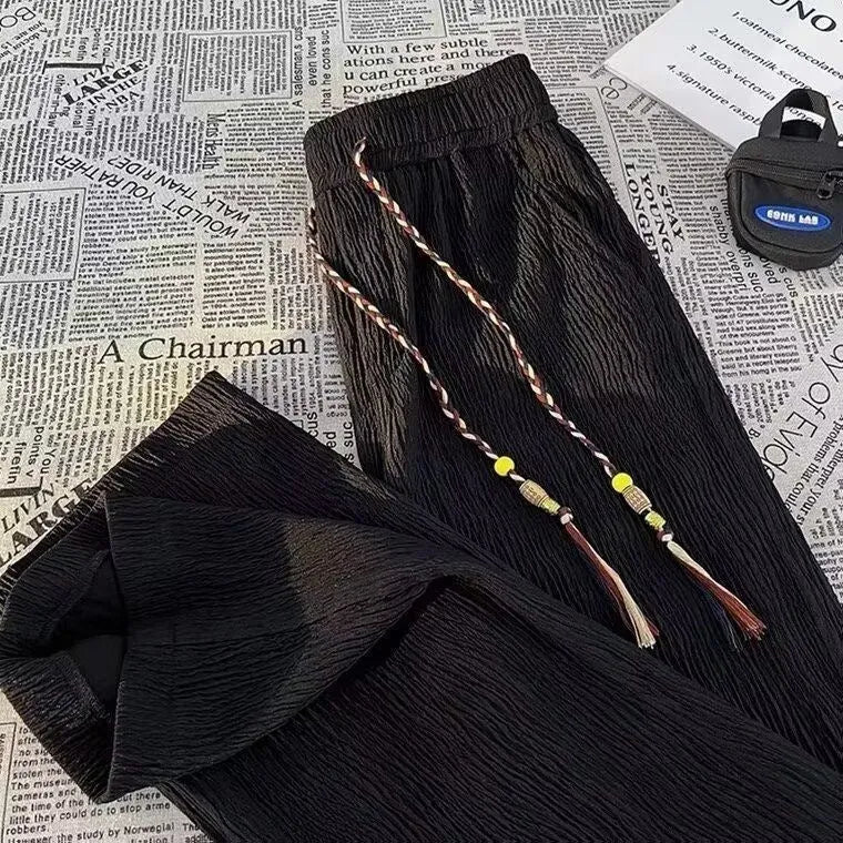 Men's Korean-style loose straight trousers in thin polyester fabric for summer wear