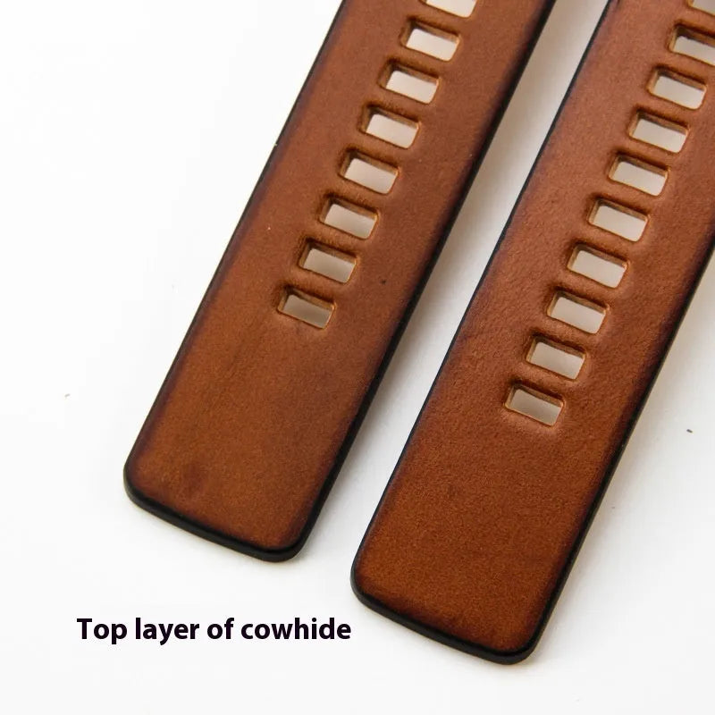 Retro brown genuine leather watch band in 22mm 24mm or 26mm with steel black rose or yellow gold buckle