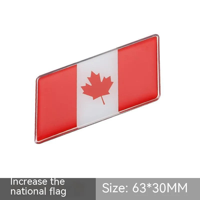 Aluminium national flag car sticker badge, parallelogram shape, 6.3 by 3 cm, for rear bumper.