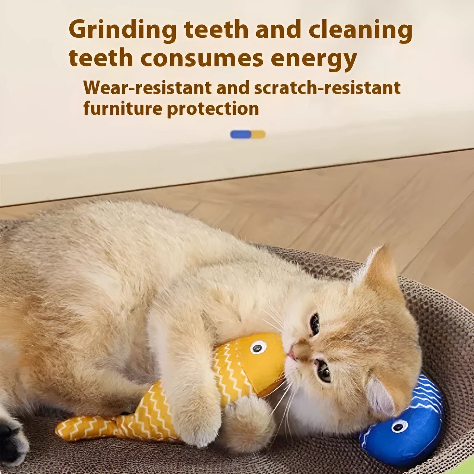 Catnip fish cat toy in yellow, red, or blue colour options for feline boredom relief