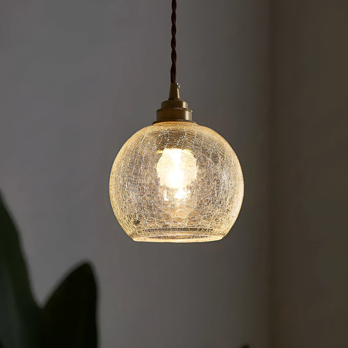 Brass and glass ball chandelier with spherical design measuring 17.5cm diameter