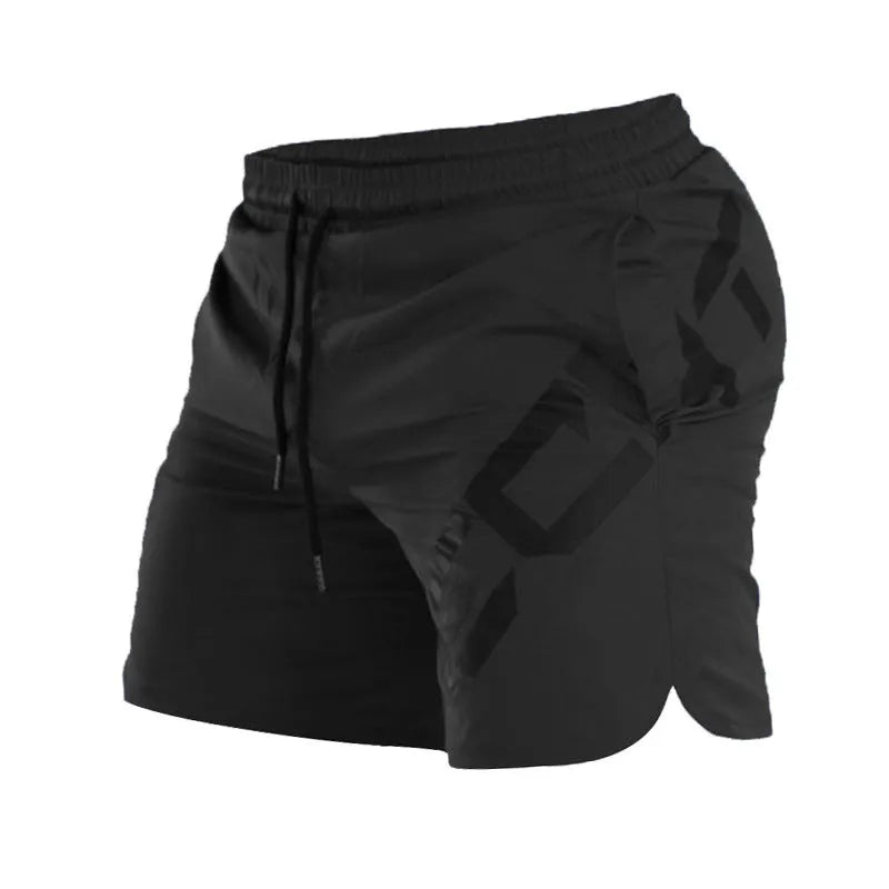 Men's elastic quick-drying nylon sports shorts in black colour for summer training activities