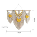 Nordic style hand-woven cotton tapestry rectangular wall hanging creamy white with yellow accents 120x95cm
