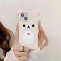 Brown and white cartoon silicone phone case with 3D relief for iPhone models
