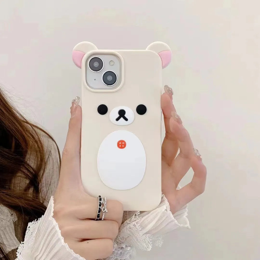 Brown and white cartoon silicone phone case with 3D relief for iPhone models