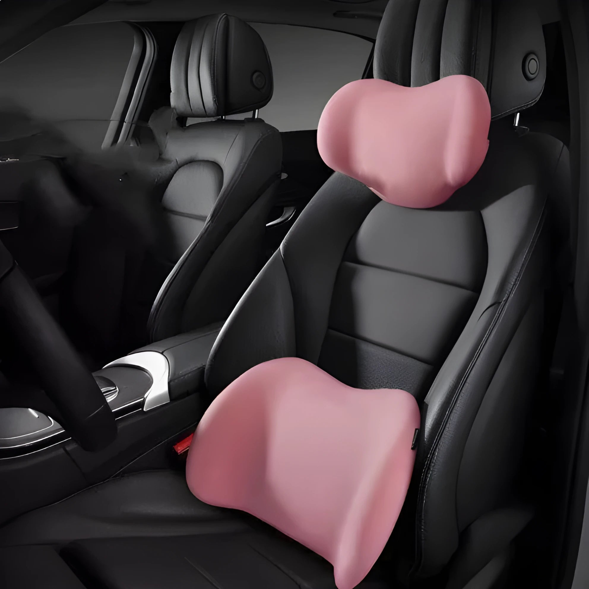 Memory foam car headrest and waist back cushion set in simple design